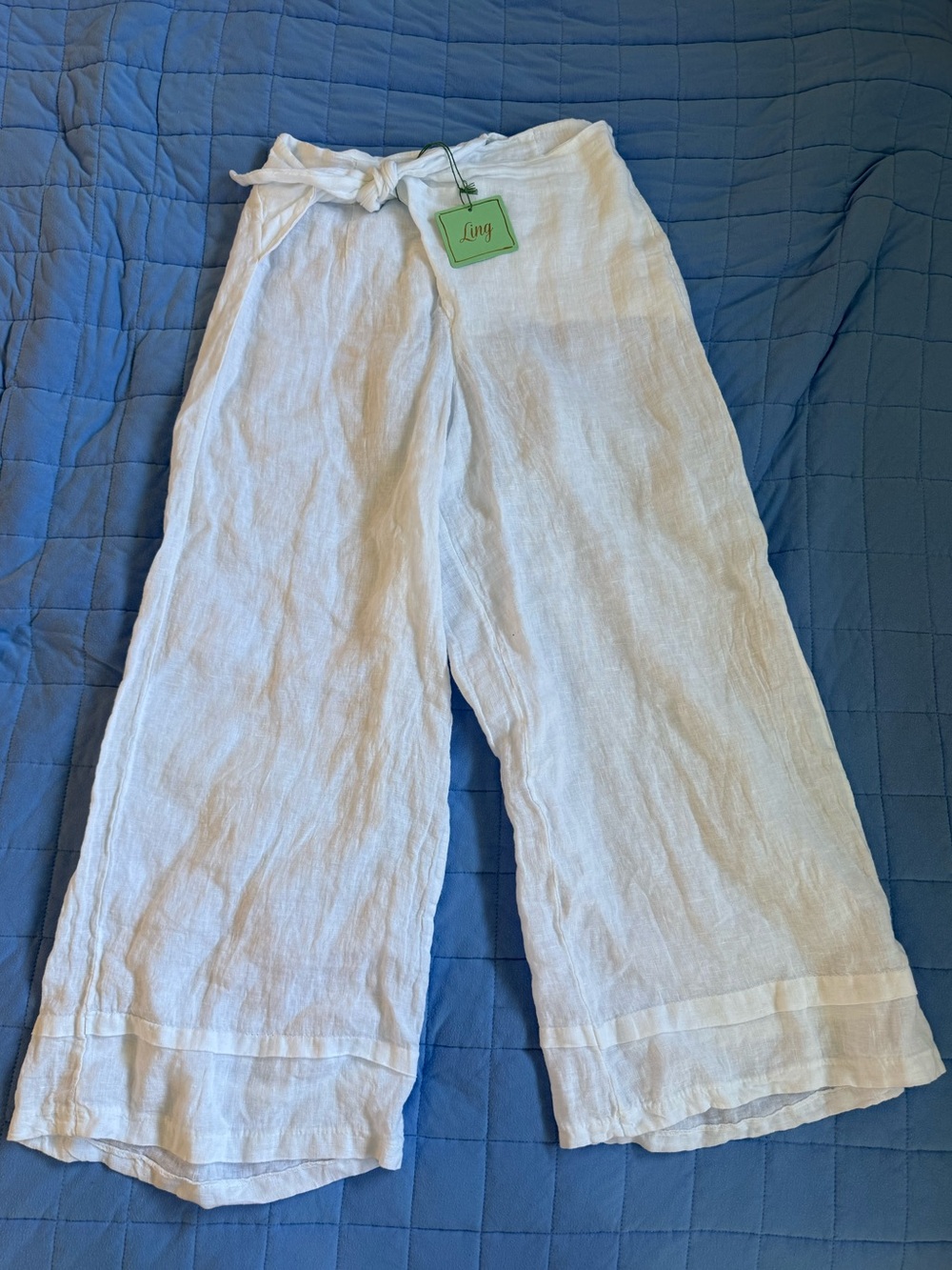 NWT 100% Linen Tie-Waist Wide Leg Pants